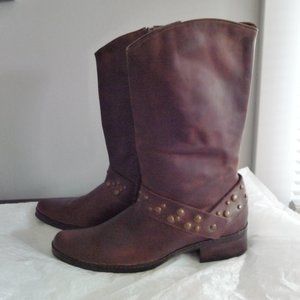 MATISSE MADE IN BRAZIL GENUINE LEATHER STUDDED WESTERN BROWN  KNEE HIGH BOOTS 7M